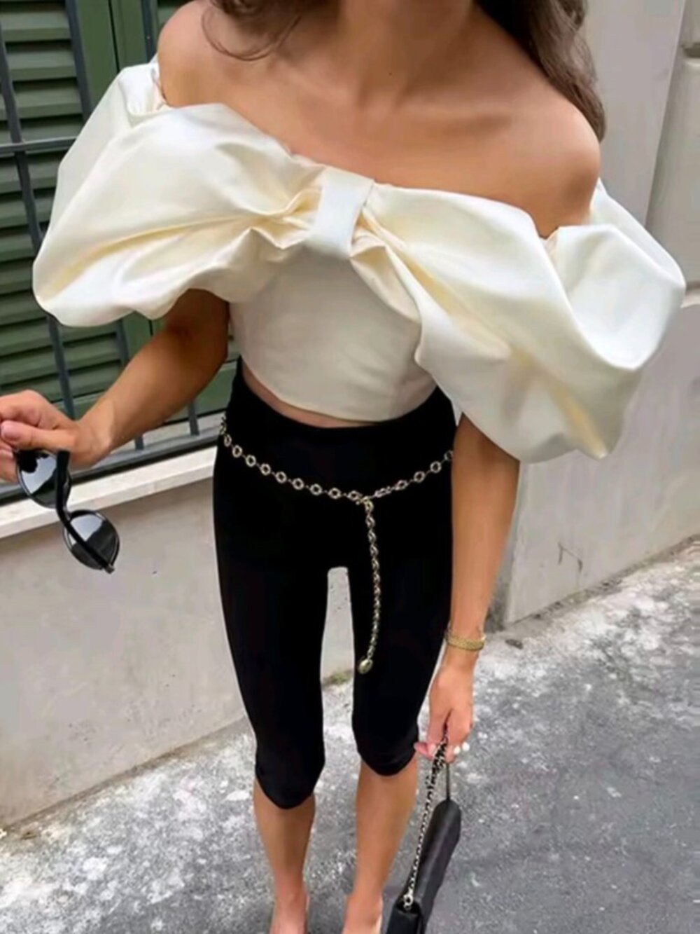 Elegant Big Bow Women's Satin Top Off Shoulder Slash Neck Sleeveless Backless